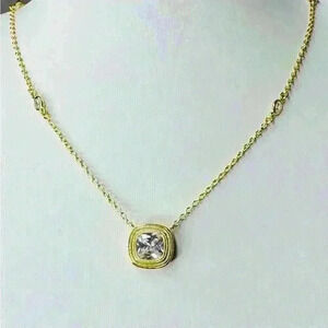 18K GOLD & STERLING SILVER NECKLACE W/FACET CUT STONE